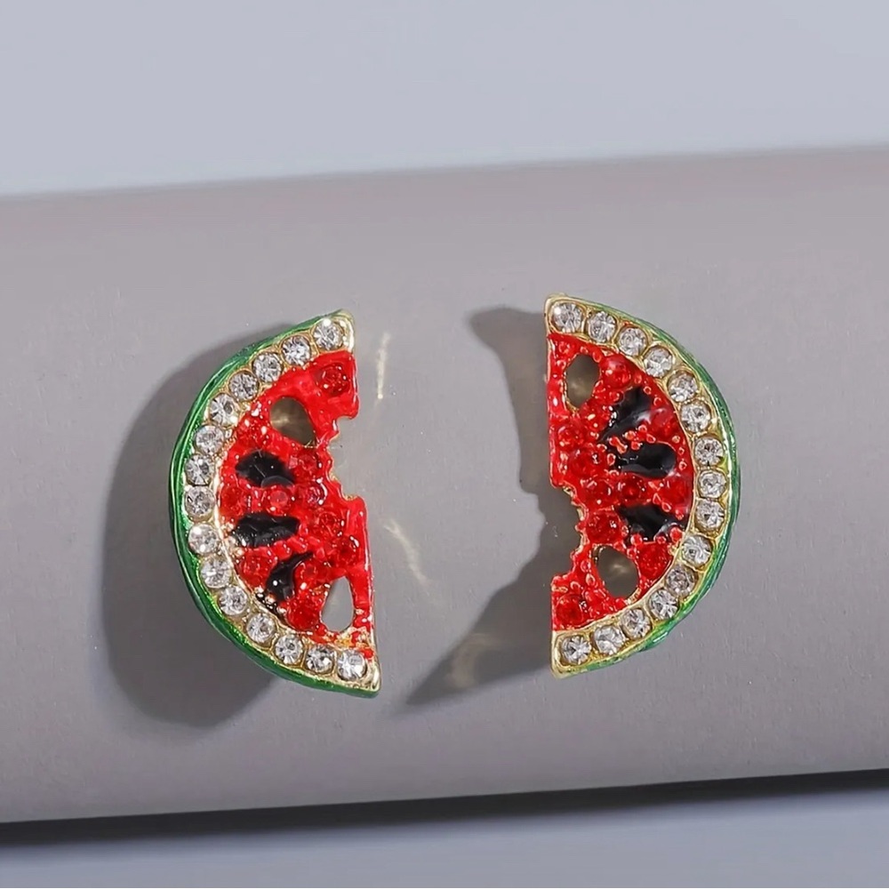 Watermelon Slice Earrings with Crystals